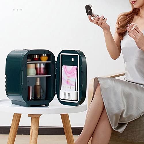 Mini refrigerador verde con luz LED portátil para cosméticos y coche 4