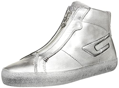 [Diesel] (ディーゼル) メンズ レザー メタリック ミッドカットスニーカー Y03037PS863 44 シルバー H0535のサムネイル