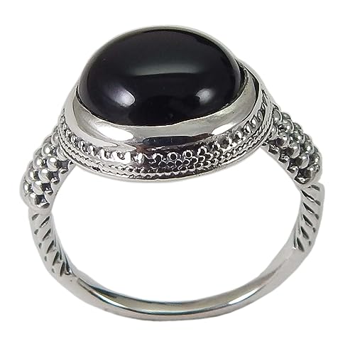 Image of 925 Solid Sterling Silver Handmade Natural Gemstone Black Onyx Ring Dotted & Rope Vintage Ring Cocktail Ring Black Onyx Ring Jewelry Everyday Gift