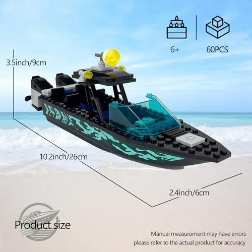 Image of Speed Boat Building Blocks Sets, City Police Fire & Rescue & Patrol & Floating Boat Toy, City Coast Guard Boat & Ships, Creative Building Bricks Compatible with Lego, Fun Gift for Kids (Model B)