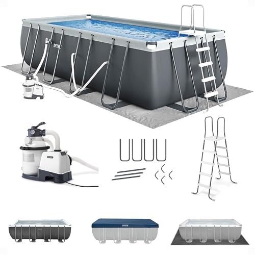 INTEX 26355EH Ultra XTR Deluxe Rectangular Above Ground Swimming Pool Set, 18ft x 9ft x 52in, Includes 1500 GPH Sand Filter Pump, SuperTough Puncture Resistant, Rust Resistant, Easy to Assemble