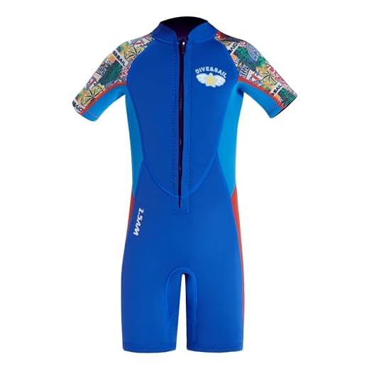 ANVIGO Neoprenanzug Kinder Neopren Shorty Thermal Tauchen Badeanzug, 2,5 mm Neopren Frontreißverschluss Einteilige Neoprenanzüge für Wassersport Surfen Schwimmen Tauchen Jetski (HellBlau, M)