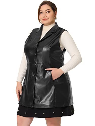 Agnes Orinda Plus Size Vests for Women Sleeveless Lapel Casual PU Jackets Vest3