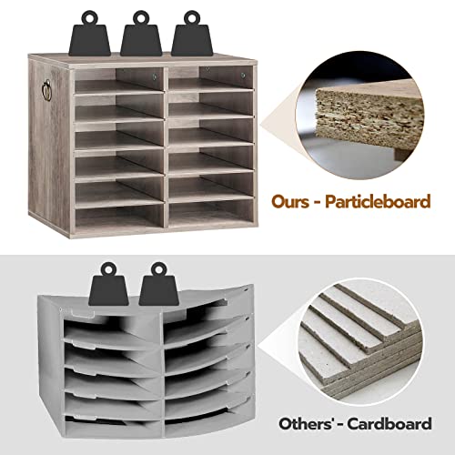 HOOBRO Literature Organizers, 12 Compartments Office Mailbox with Adjustable Shelves, Wood Countertop Literature Sorter for Office, Home, Classroom, Mailrooms Organization Greige BG12WF01 - Image 6