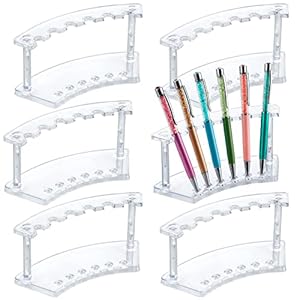 MOLIGOU 6 Pcs Pen Display Stand, 6 Slots Plastic Pen Holder, Clear Pen Display Rack for Craft Shows
