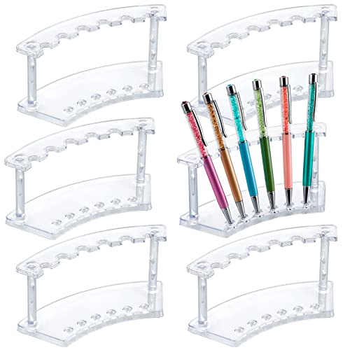 MOLIGOU 6 Pcs Pen Display Stand, 6 Slots Plastic Pen Holder, Clear Pen Display Rack for Craft Shows