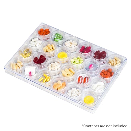 Image of The Beadsmith Clear Organizer Box - 9.5 inch x 6.4 inch Storage Case with 24 Mini Jars (1.5 inch x 0.8 inch), Screw-Top Containers for Crafts, Spices, Pills, Screws, Jewelry, Office Supplies & More (Pack of 3)