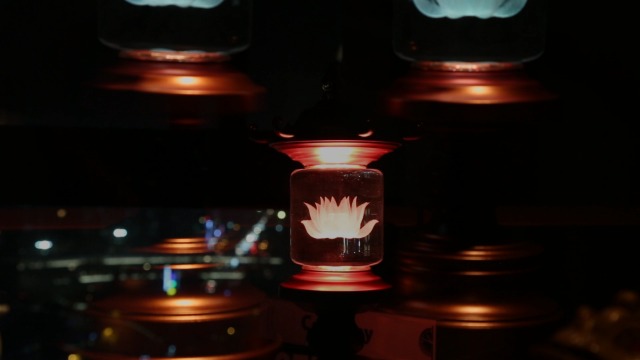 Image of Lotus Lamp 7 Color Adjustable Switch Buddhist Meditation Supplies(11in) | Soft Lighting;Alloy Glass;Multi-scene Decor;Fine Craft