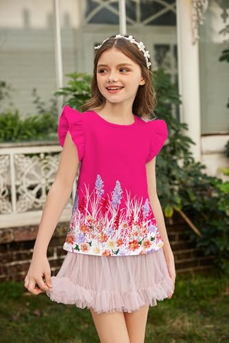 Image of Arshiner Girls Shirts Ruffle Short Sleeve Summer Cute Casual Crewneck Tops Blouse Tee