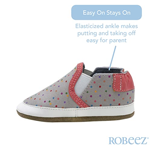 Robeez Baby Girls And Unisex Soft Soles Slip-Resistant Crib Shoes Slippers For Infant And Toddler, Polka Dot Polly Grey Leather, 6-12 Months #TOP1
