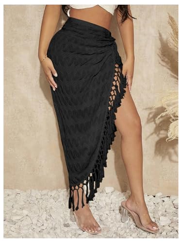 Verdusa Women's Twist High Split Fringe Skirt High Waist Asymmetrical Long Skirt3