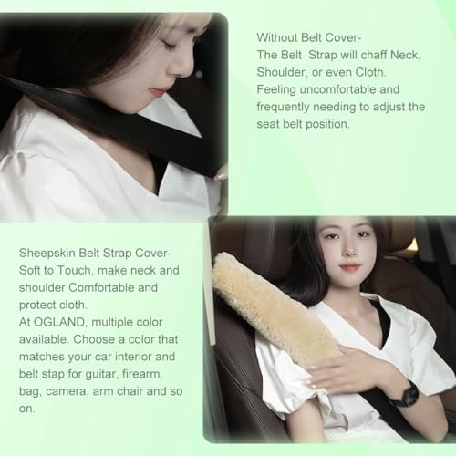 OGLAND 2 Pack 13.4inch Big Cozy Soft Sheepskin Seat Belt Cover Pad, Fluffy Seatbelt Cushion for Pacemaker Adults Kids Women Universal Auto Accessory, Pearl