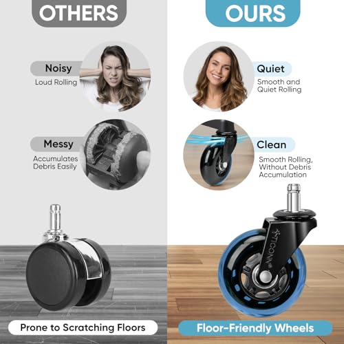 Image of TICONN Office Chair Caster Wheels Set of 5 for Tile, Hardwood Floors and Carpets, Universal Fit for Most Chairs (Blue)