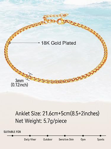 Image of FaithHeart Waterproof Ankle Bracelets for Women, 1 /2 /3Pcs Non Tarnish Stainless Steel Layered Anklet Set Paperclip Figaro Cuban Link Chain Dainty Summer Beach Jewelry Gift Adjustable Size