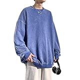 [foveitaa] トレーナー メンズ 秋服 長袖 プルオーバー パーカー Ｔシャツ おおきい サイズ ゆったり 無地 ビッグ シルエット おしゃれ ドロップショルダー 春秋服 カジュアル シンプル オシャレ クルーネック トップス blue-L