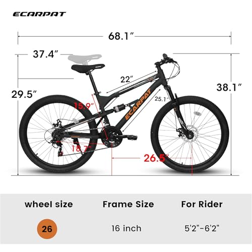 Rycheer Ecarpat 26 Inch Women Mountain Bike, 21 Speeds Steel Mountain Bike, Disc Brakes And Dual/Full Suspension Mtb thumb #7