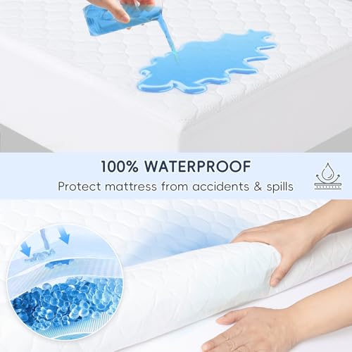 Image of david's kids 2 Pack 52''x28'' Waterproof Crib Mattress Protector Pad Cover Stretch up to 8 inch, Fitted Standard Crib and Toddler Mattresses, Ultra Soft and Breathable for Boys Girls Neutral, White