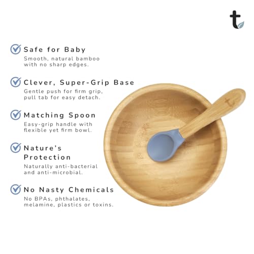 Tiggi Bamboo Baby Bowl from Suction Base Baby Weaning Bowl (Dusky Blue) - Image 4