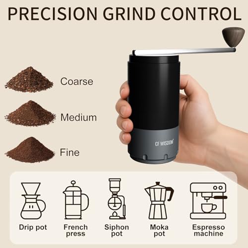 CF WISDOM Portable Electric Coffee Grinder, Conical Burr Coffee Grinder – Dual Mode Manual & Electric Grinder Manual with Adjustable Grind Settings, Hand Bean Grinder for RV, Hiking, Office by CF WISDOM - Image 3