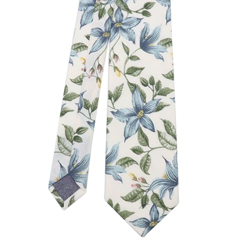 Image of Cotton Floral Ties for Men 2.76 inch Men's Skinny Tie Linen Flower Printed Neck Tie for Wedding Dating Party