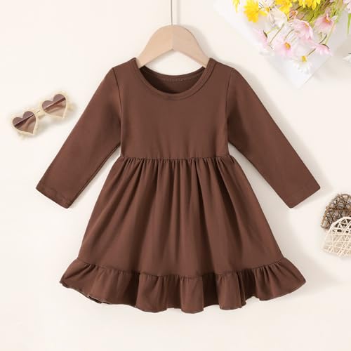Toddler Girl Casual Solid A-line Twirly Dress Long Sleeve Skater Ruffle Hem Dresses Fall Outfit3