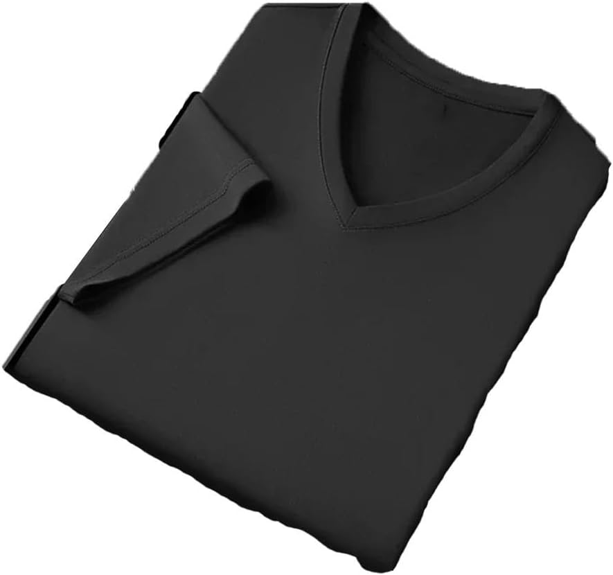 Men's T Mulberry Silk Short Sleeve T-Shirt Male V-Neck Thin Casual Solid Color Tee