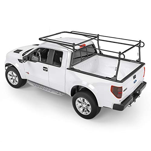 AA-Racks Model X31 Truck Bed Ladder Racks for Pickups with 55'' Side Bar Over Cab Ext. Lumber Utility Pipe Racks - Matte Black