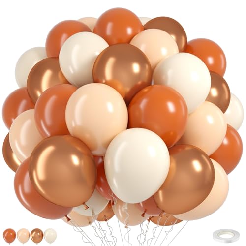 Burnt Orange Gold Balloons 55pcs 12 Inch Terracotta Burnt Dark Orange Metallic Copper Sand White Beige Latex Balloons for Birthday Fall Baby Bridal Shower Autumn Wedding Party Decorations