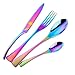 Buyer Star 4 pièces Couverts Couleur Arc en Ciel Set de Couverts Acier Inoxydable Argenterie Ustensiles Vaisselle Coloré Couteau Fourchette Cuillère Cuillère à café