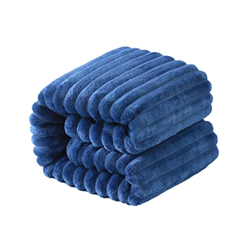 NTBAY Plush Soft Flannel Baby Blanket, Warm and Cozy Unisex Toddler Blanket with Stripe Pattern for Stroller, Crib, Travel, 30x40 Inches, Navy Blue