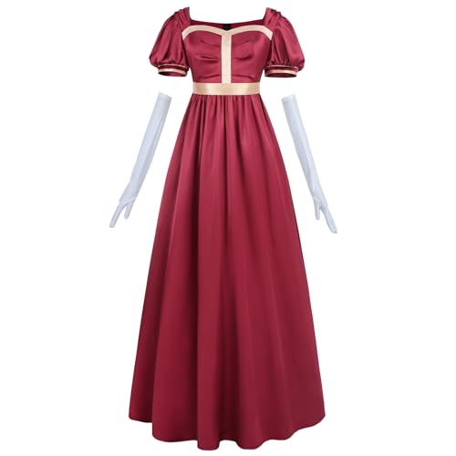 CR ROLECOS Regency Dresses for Women Empire Waist Regency Era Dress Victorian Tea Party Gown with Gloves L