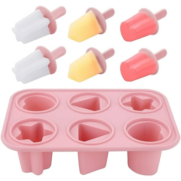 Sponsored Ad - Skytail 6 Slot Silicone Reusable Ice Pop Makers With Sticks - Homemade Popsicle Frozen Cream Moulds, BPA Free Tray, Kulfi Candy Lolly Mold - Easy Release Heart, Star and Triangle Shape,18 X 12 X 5 cm