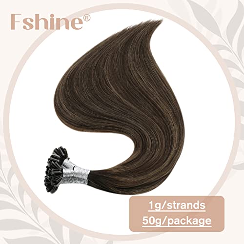 Fshine U Tip Hair Extensions Balayage Dark Brown To Chestnut Brown 18 Inch Pre Bonded Keratin Bondings 50G Fusion Hair Extension Human Hair 1G/S #TOP2