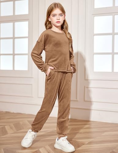 Image of Arshiner Girls 2 Piece Outfit Sweatsuits Set Kids Velour Sweatshirts & Sweatpants Tracksuits Set for Girls