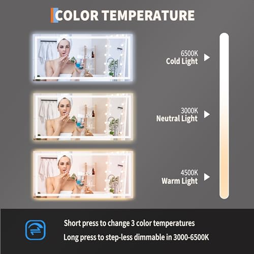 Image of GarveeHome 55x26 LED Bathroom Mirror with Lights, Dimmable, Anti-Fog, Backlit + Front Lit, Lighted Bathroom Vanity Mirror for Wall, Memory Function, Shatter-Proof (Horizontal /Vertical)