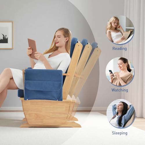 Image of Glider Rocking Chair with Storage Pocket, Silent and Smooth Rocking Motion, Padded Seat Cushion, Ideal for Living Rooms, Nurseries, Reading or Relaxing Blue