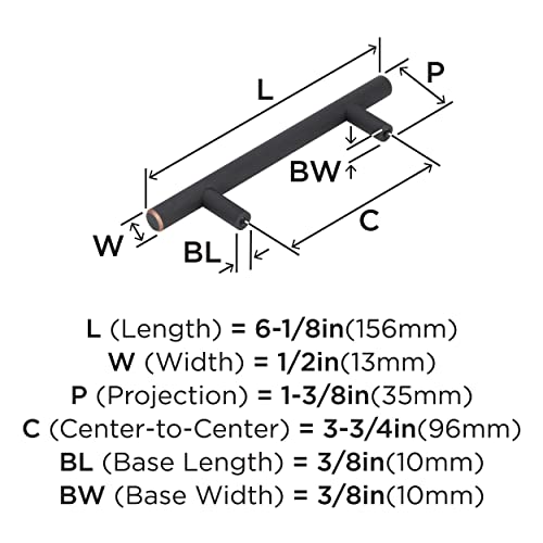 Image of Amerock 10 Pack 3-3 /4 inch Bar Pulls Oil-Rubbed Bronze Drawer Pull | 3-3 /4 inch (96mm) Center-to-Center Mounting Distance and 6-1 /8 inches Overall Length, Durable Carbon Steel Cabinet Hardware