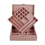 GYJOYERO Portagioie 25,4 x 25,4 cm, con manico a 2 strati, organizer per gioielli, anelli da donna, orecchini, con serratura GY641 (rosa)