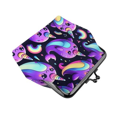 Pu Leather Buckle Coin Purse Arctic-Whale-Narwhals Girls Kiss-Lock Change Purse Wallets3