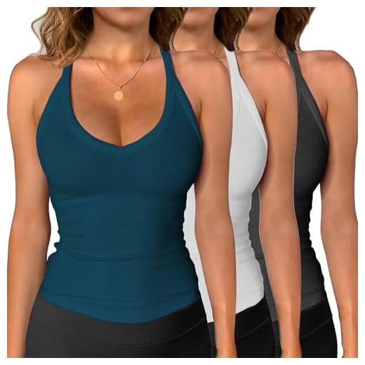 iGENJUN 3 Pack WorkoutTops for Women Racerback Tank Tops 2025 Yoga Gym Ribbed Sleeveless Shirts Clothes,L,BlackWhiteTeal