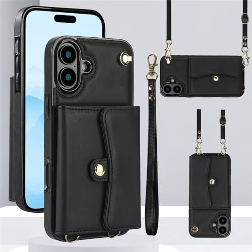 Étui iPhone Xs noir avec bandoulière et fentes pour cartes
