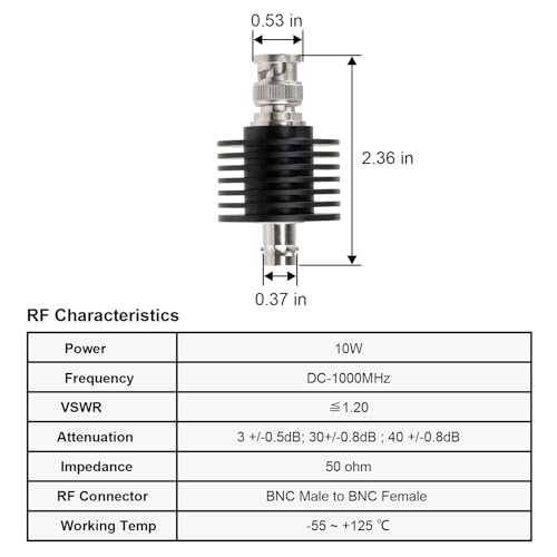 xrds -rf 10w 3db bnc male to female coaxial rf attenuator 50 ohm signal reduction testing amp telecommunications