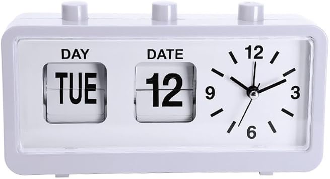 Mechanical Alarm Clock Novelty Flip Clock Desktop Digital Clock Calendar Clock Home Decor Retro Decoration,Black White