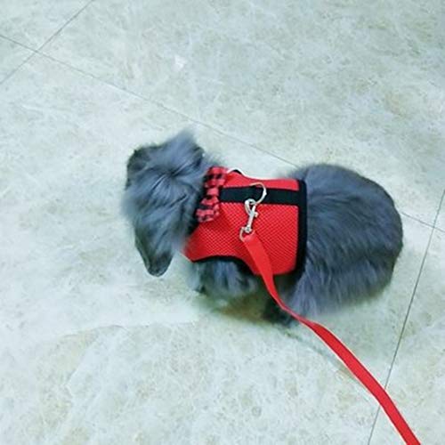 Image of Rabbit Harness with Leash Adjustable Soft Mesh Vest Harness for Bunny Kitten Guinea Pig Rat (S, Red)