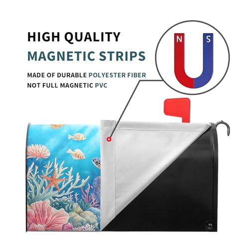Image of Sea Turtle Mailbox Cover Magnetic 25.5x21 Inch- Summer Ocean Blue Tortoise Starfish Coral Mailbox Wrap Post Cover Large Size for Garden Yard Outdoor Outside Seasonal Decor
