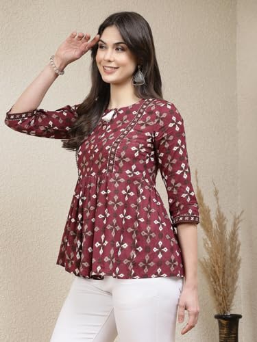 Image of Stylum Women's Dabu Printed Cotton Peplum Top