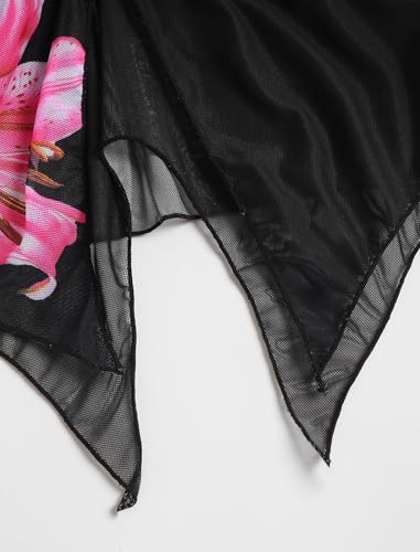 Image of ZAFUL Women 3 Piece Bikini with Cover Up Skirt Halter Bandeau Swimsuit Floral Tie Side Cheeky Bathing Suit