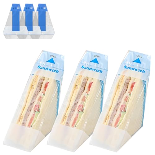 100Pcs Plastic Sandwich Wrapping Paper Clear Sandwich Container Bags Easy Tear Disposable Triangle Bread Wrappers