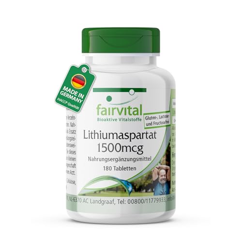 fairvital Lithiumaspartat 1500g 180 Tabletten Organisch gebundenes Lithium Hoch bioverfügbar qualitätsgeprüft und hochdosiert 100% vegan Made in Germany