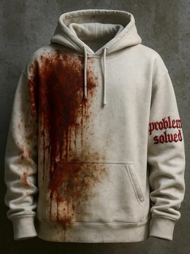 Men's Casual Bloody Problem Solved Halloween Vintage Art Print Hoodie3